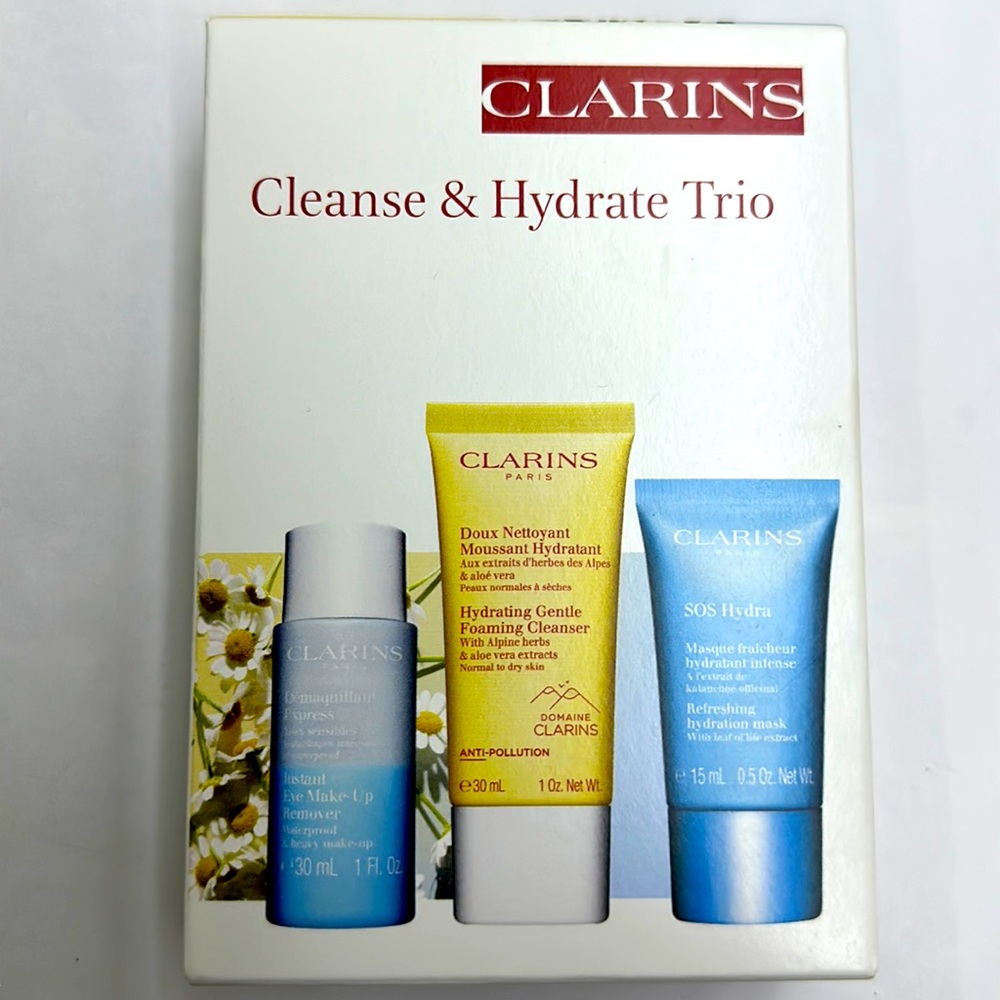 Clarins cleanse & hydrate trio.